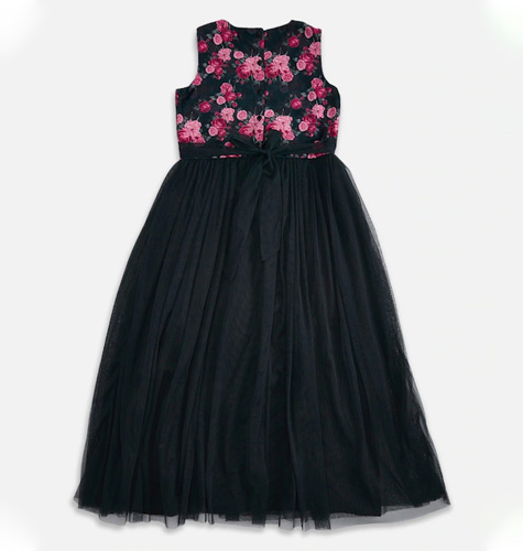 Girls Black & Pink Floral Cotton Maxi Dress